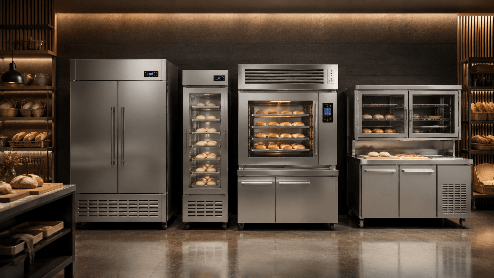 Freezer, forno e armário de fermentação para operação profissional